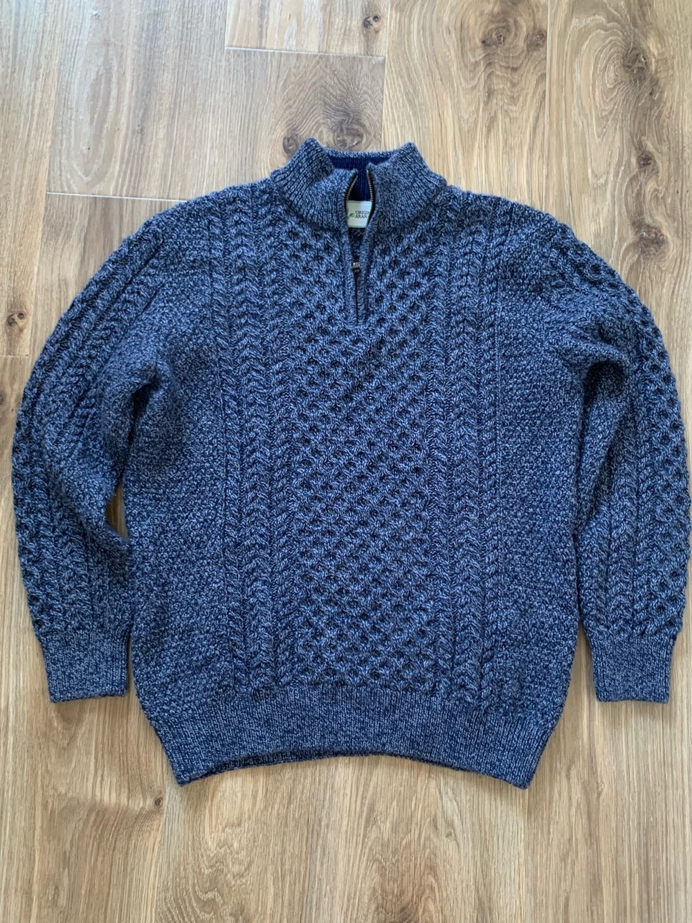 Original Aran Co Men’s Merino Wool Irish Fisherman Cable Knit Sweater  XL Blue